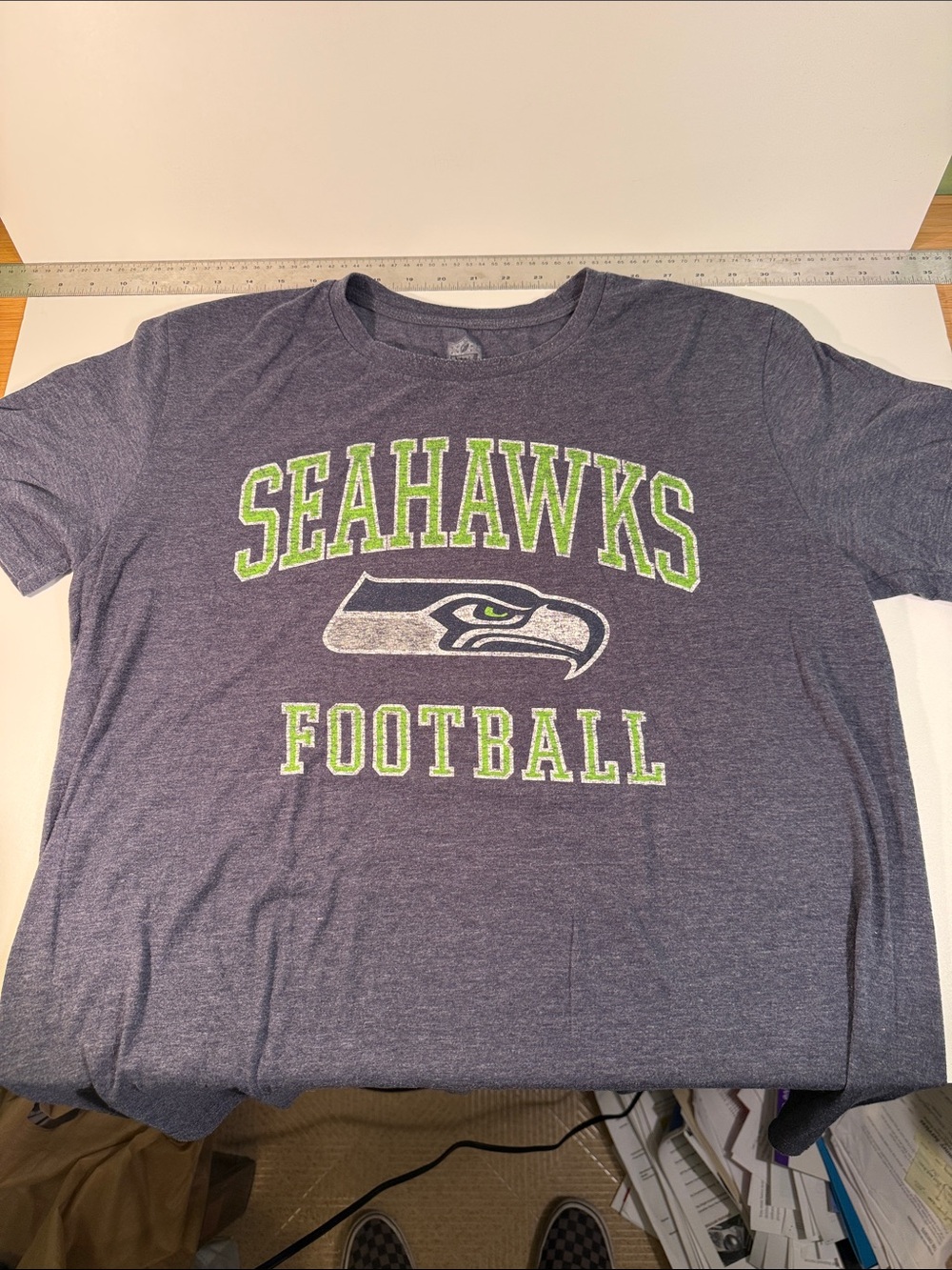 Seattle Seahawks Football Tee - Heather Navy with Lime Green Print